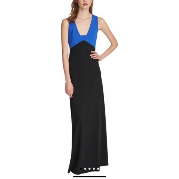 Karl Lagerfeld Black & Blue Color Block Crepe Gown Size 6 NWT - Picture 1 of 10